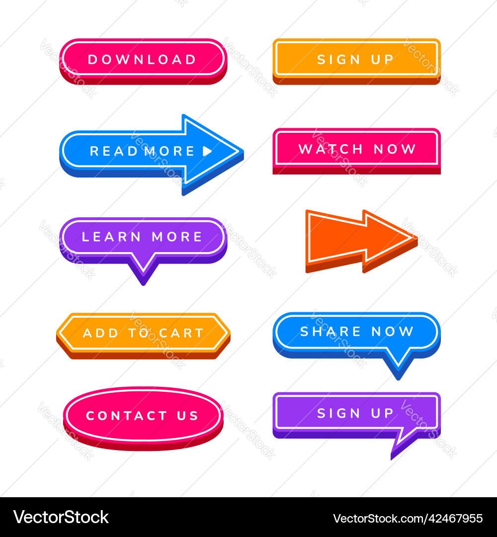 3d flat button collection for website landing vector image