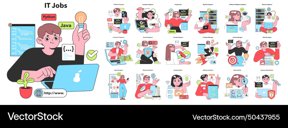 A colorful array of diverse characters represent Vector Image