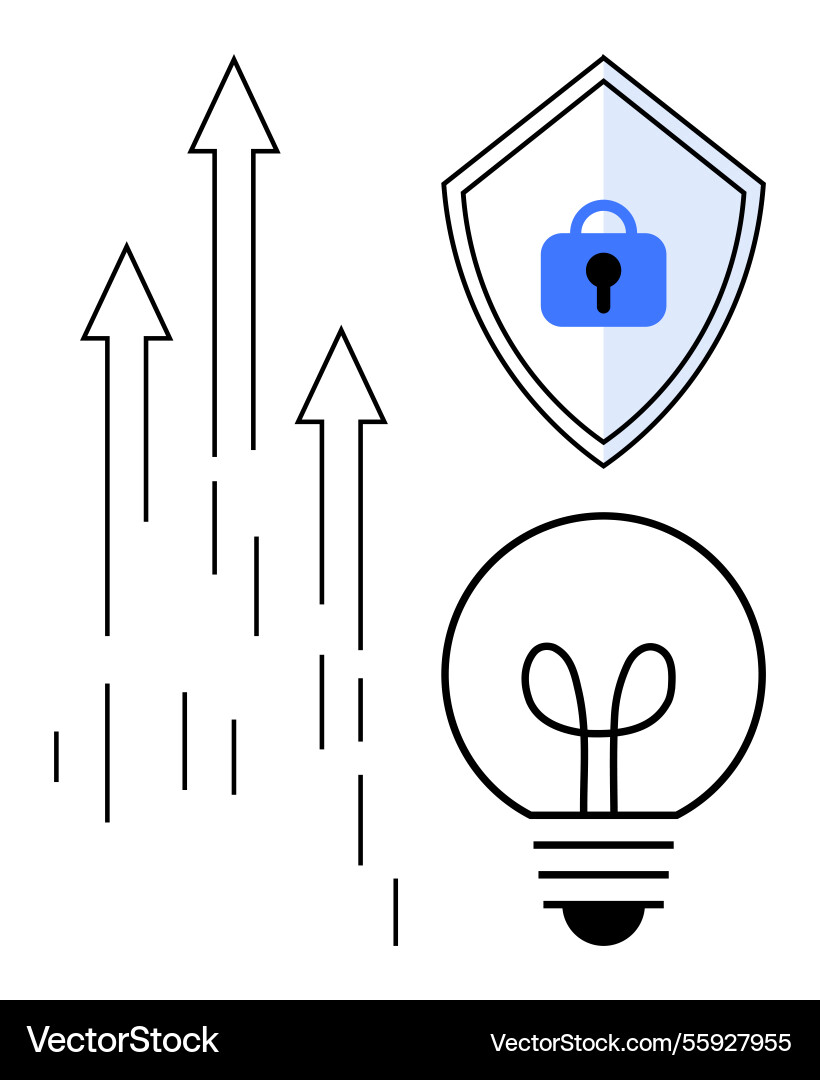 Arrows shield with lock symbol and lightbulb Arrows shield with lock symbol and lightbulb vector image