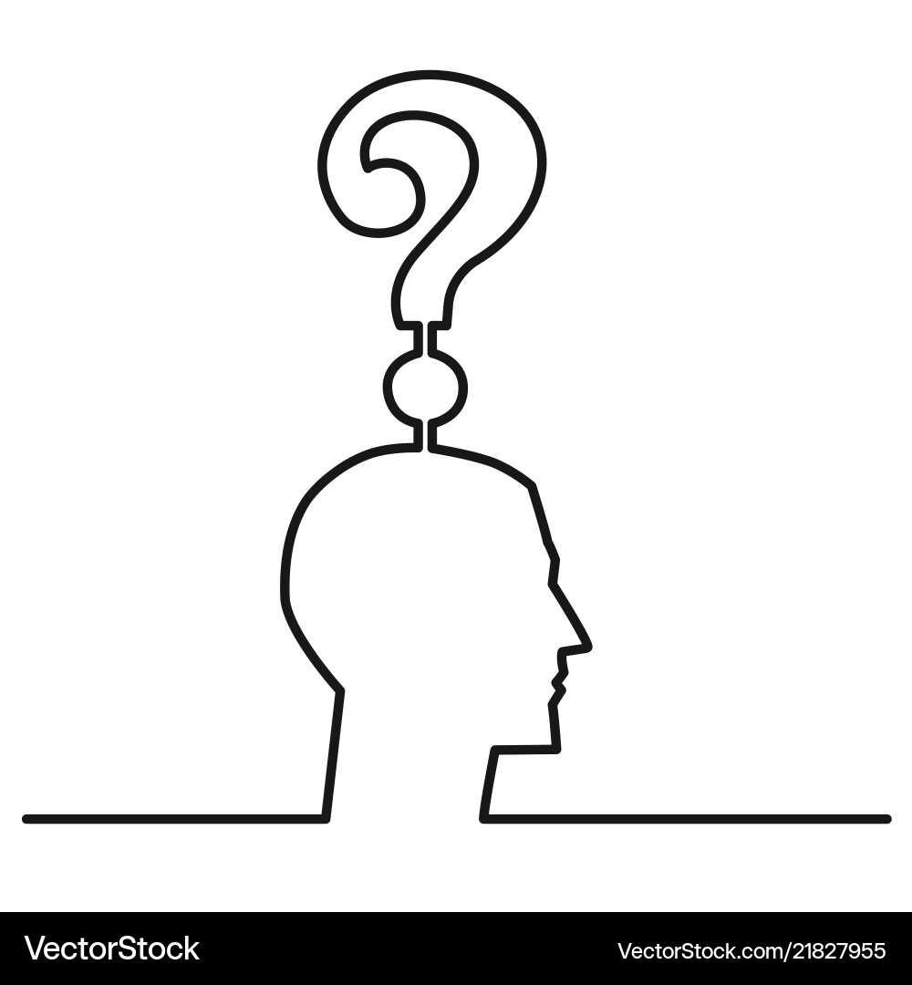 Continuous one line drawing head with a question Continuous one line drawing head with a question vector image
