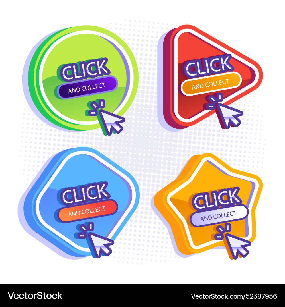 Collection of creative click and collect buttons vector image