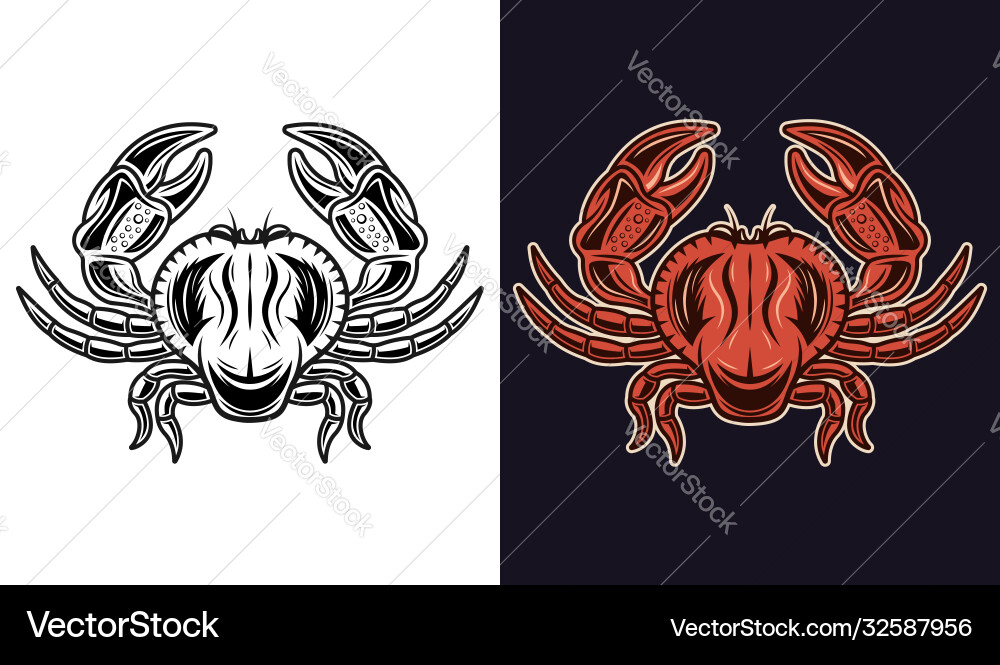 Crab two styles black and colorful objects Vector Image