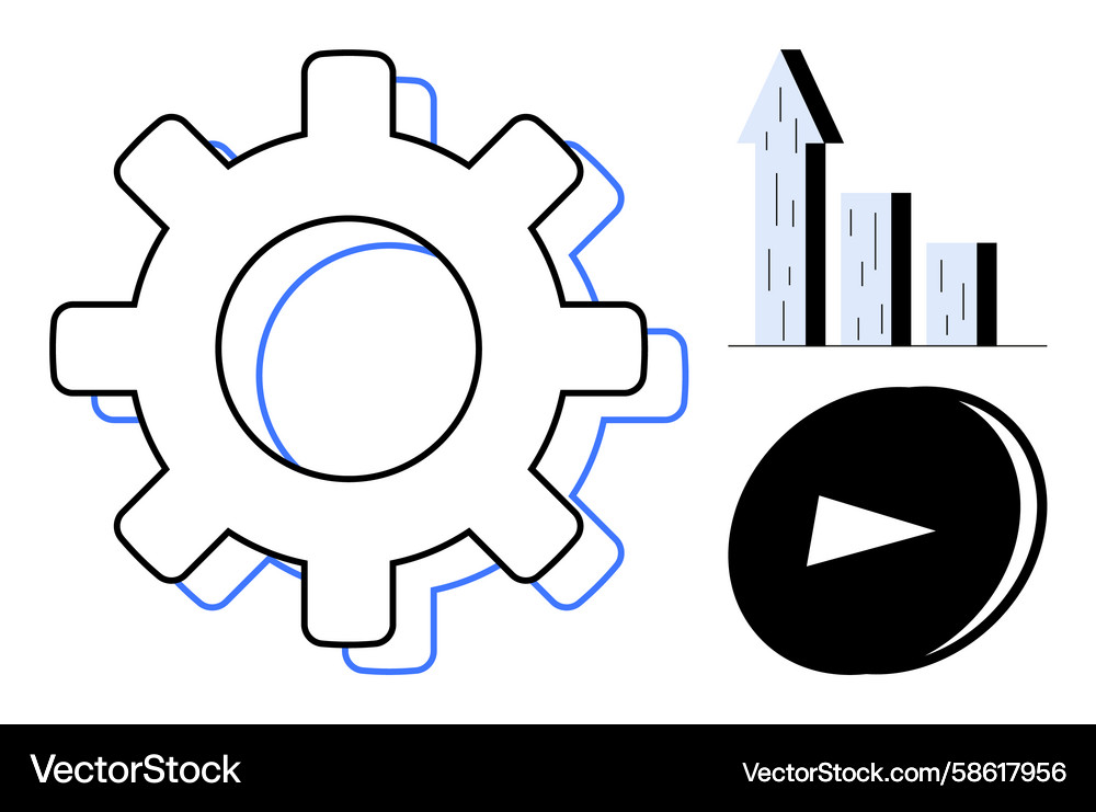 Gear bar graph and play button representing Vector Image