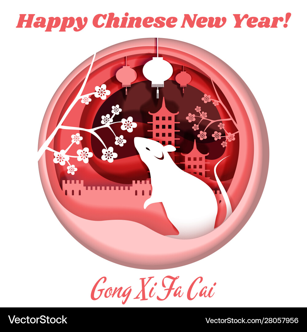 Layered paper cut happy chinese new year Layered paper cut happy chinese new year vector image