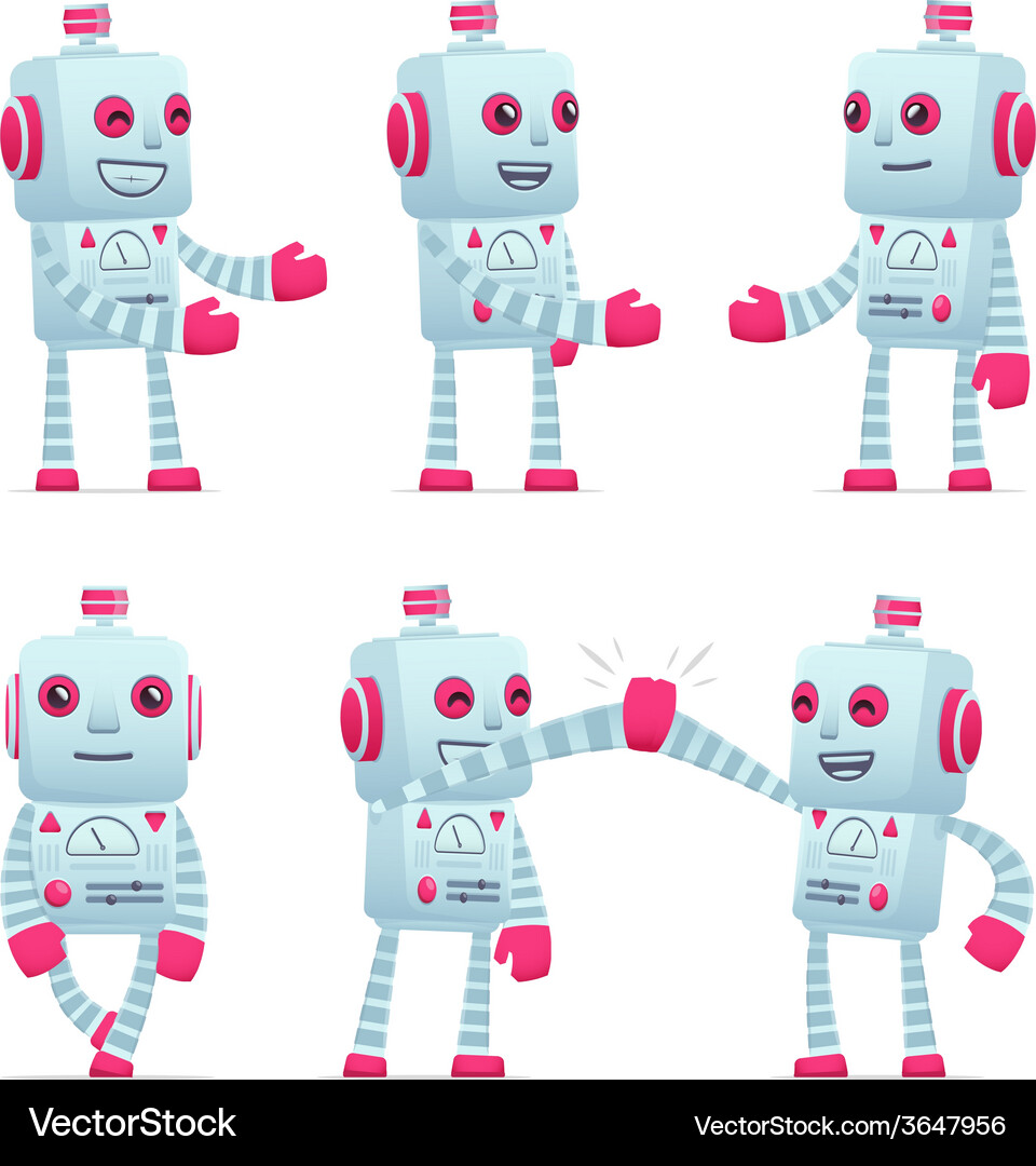 Robot Characters in Diverse Poses Vector Image