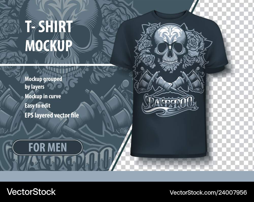 Skull Roses T-Shirt Mockup vector image