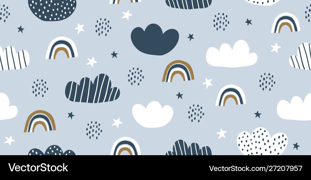Childish seamless pattern with minimalistic clouds vector image