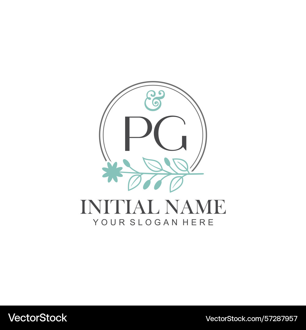 Pg initial logo templates with botanical elements Vector Image