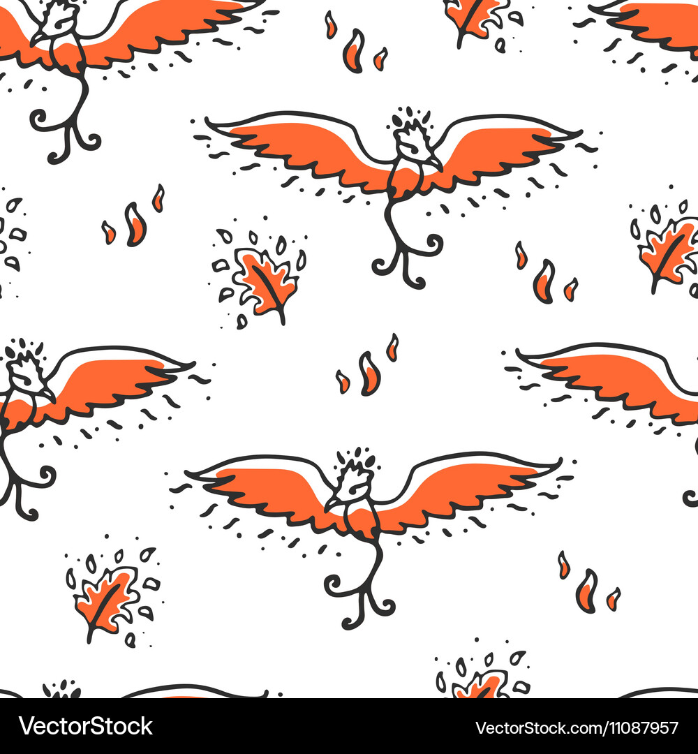 Seamless pattern with phoenix and feathers Vector Image