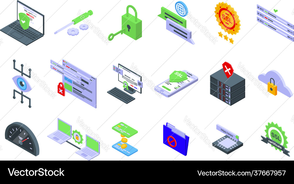 Ssl certificate icons set isometric style Ssl certificate icons set isometric style vector image