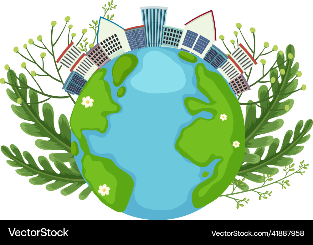 Cityscape on earth planet in cartoon style Cityscape on earth planet in cartoon style vector image