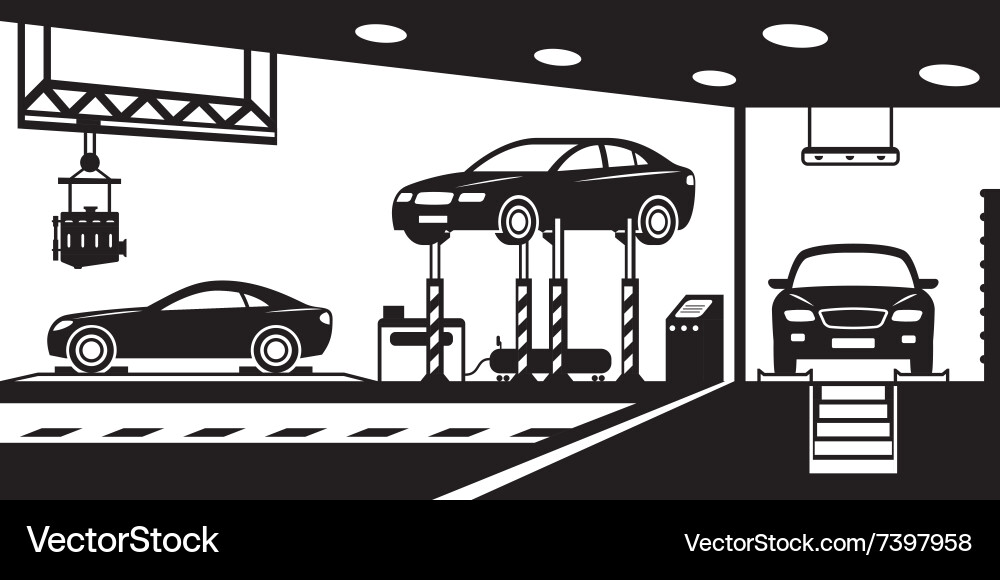 Garage with stand canal and crane Vector Image