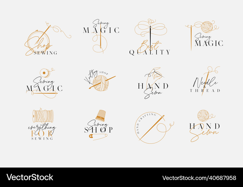 Sewing and knitting labels beige vector image