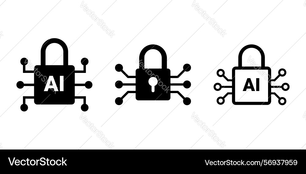 Ai security padlock icons with circuitry and data Ai security padlock icons with circuitry and data vector image