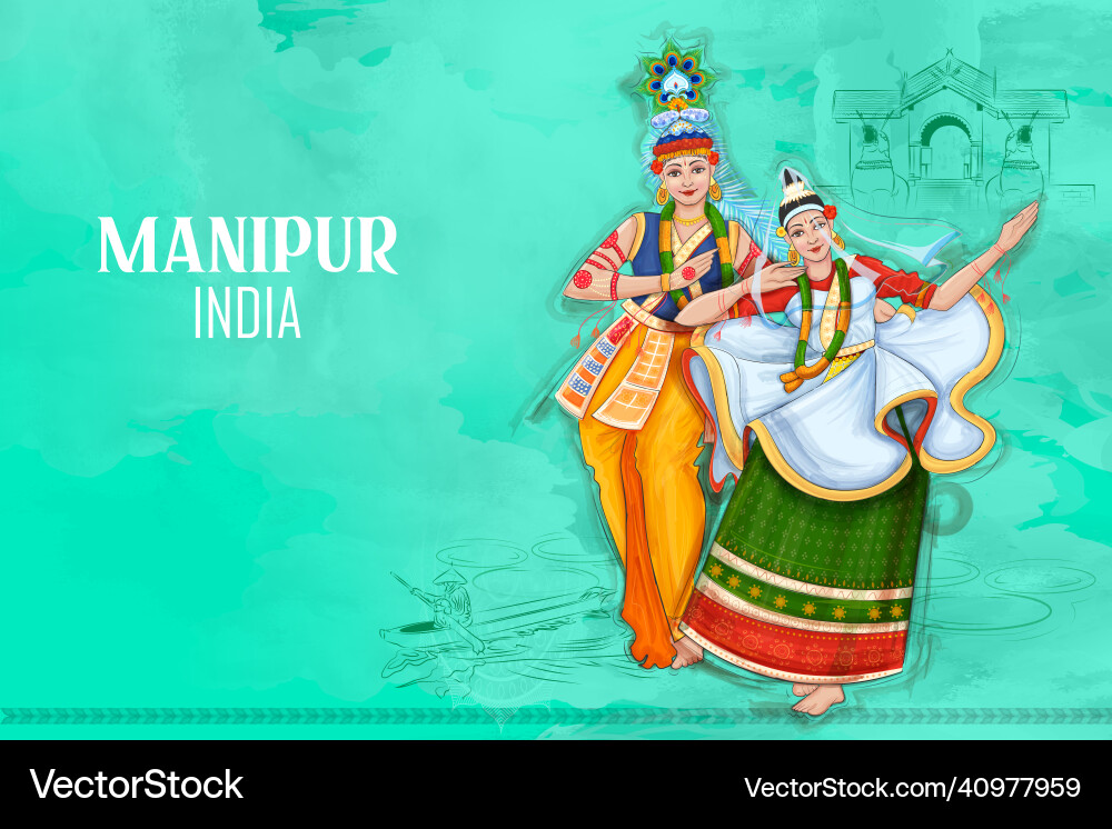 Couple performing manipuri dance traditional folk Couple performing manipuri dance traditional folk vector image