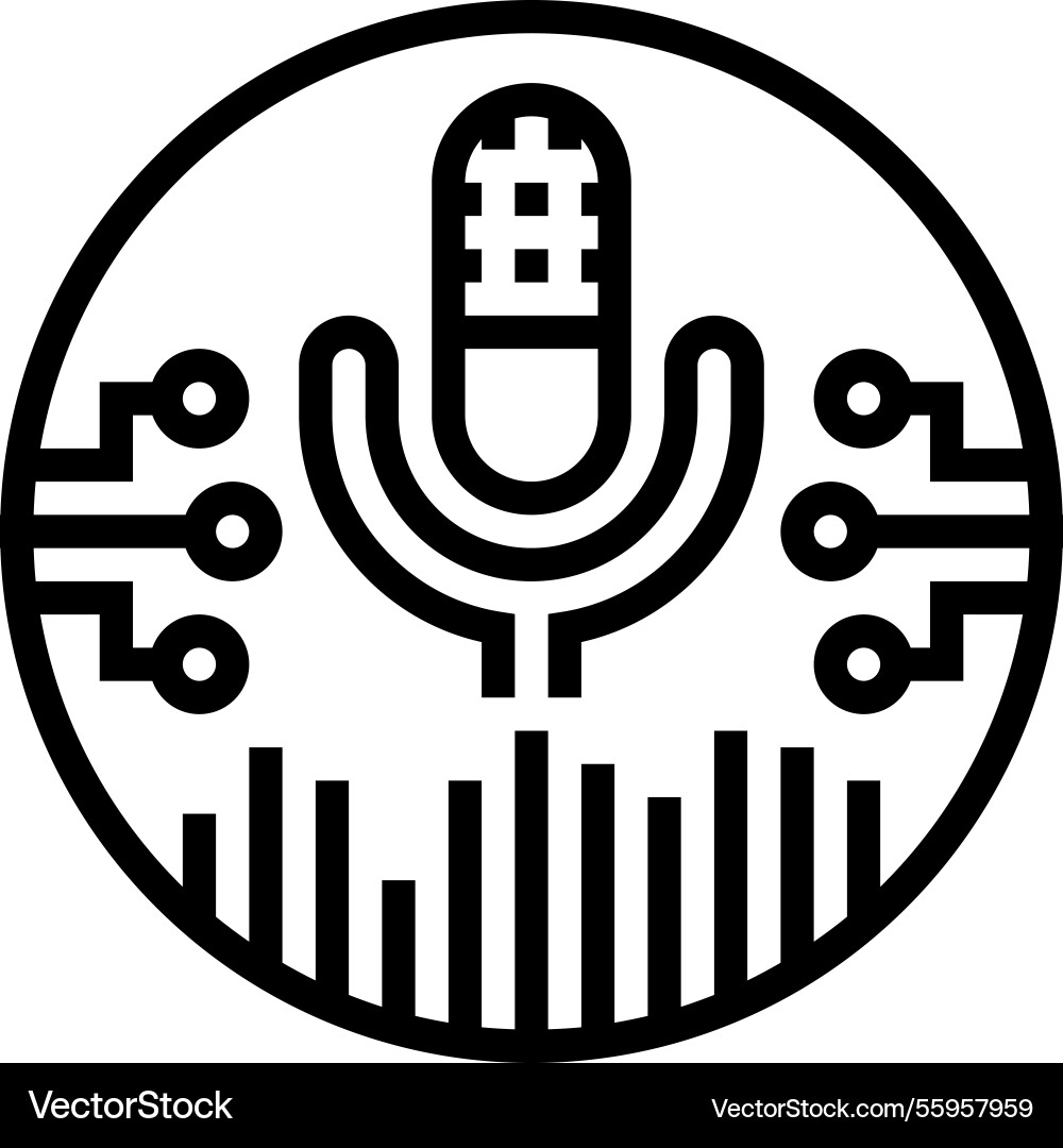 Digital assistant microphone ai integration line Digital assistant microphone ai integration line vector image