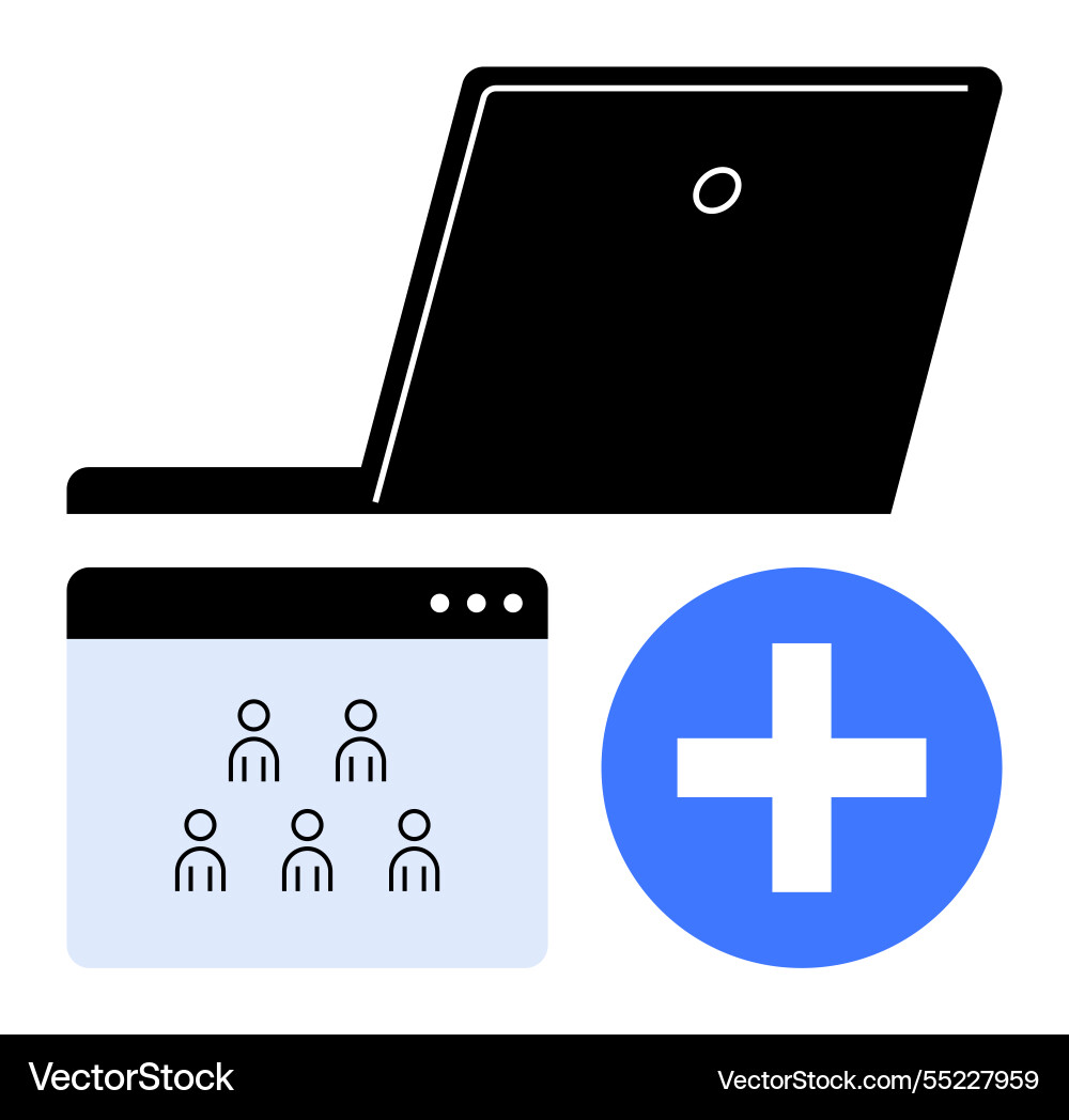 Laptop with user interface and add button Laptop with user interface and add button vector image