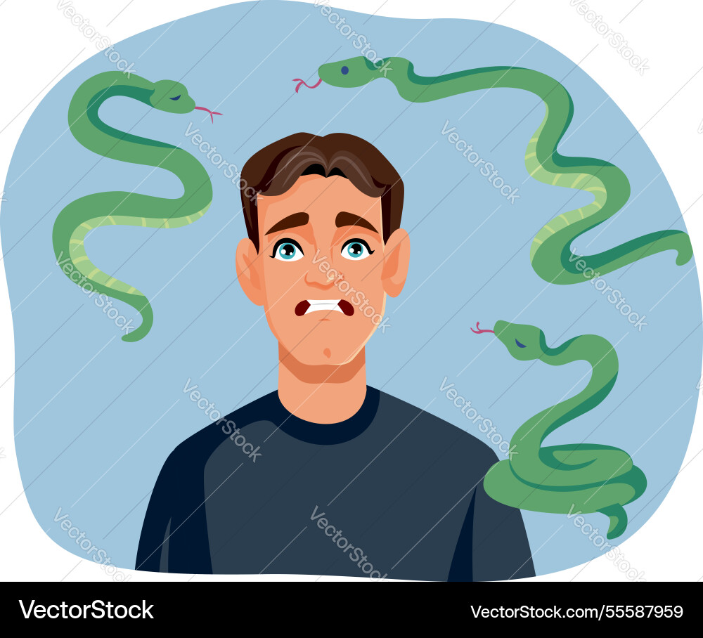 Man with exaggerated fear of reptiles Man with exaggerated fear of reptiles vector image