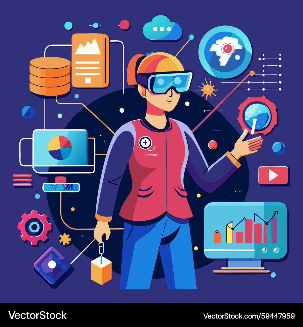 Virtual Reality Data Interaction – Royalty-Free Vector | VectorStock