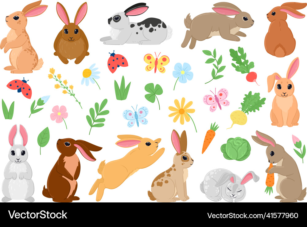 Cartoon spring bunny cute easter rabbits Cartoon spring bunny cute easter rabbits vector image