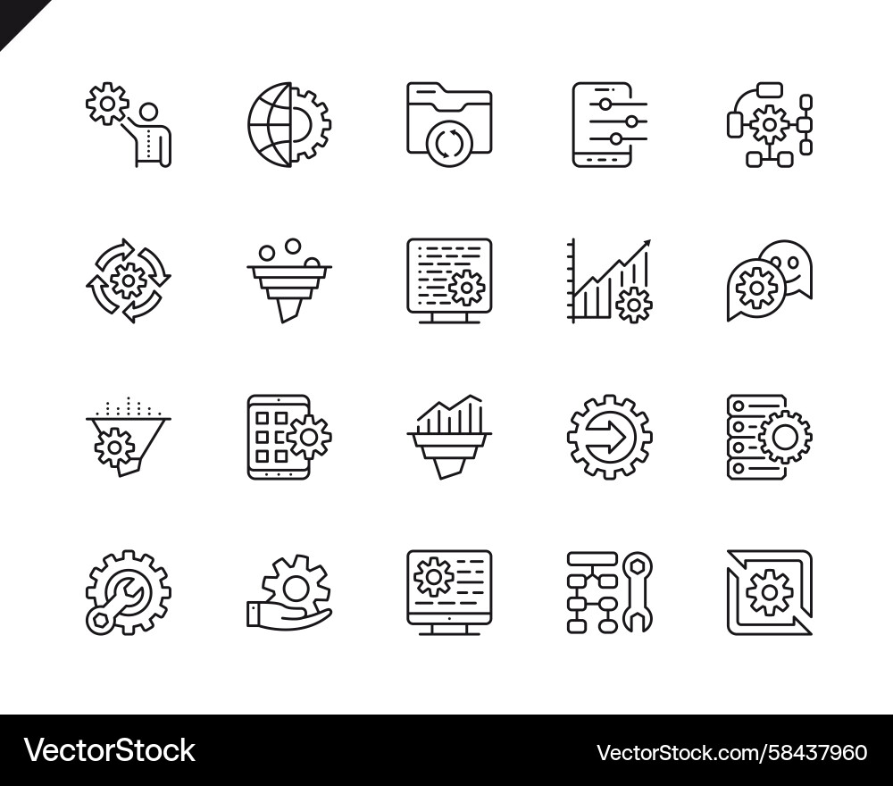 Data Processing Line Icons Vector Image