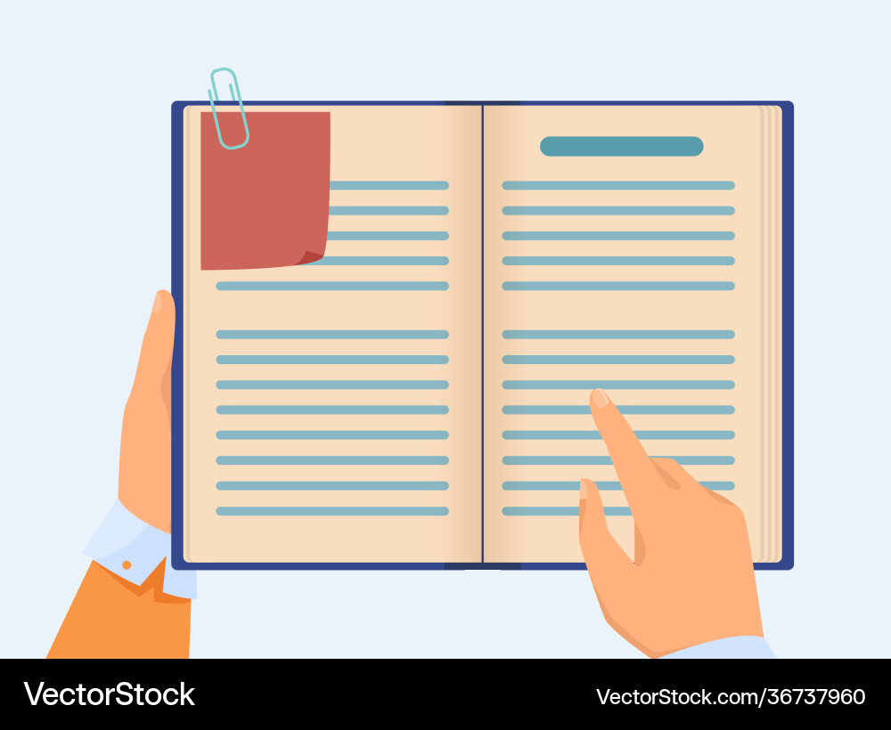 Hand manager checking notes in notebook Vector Image