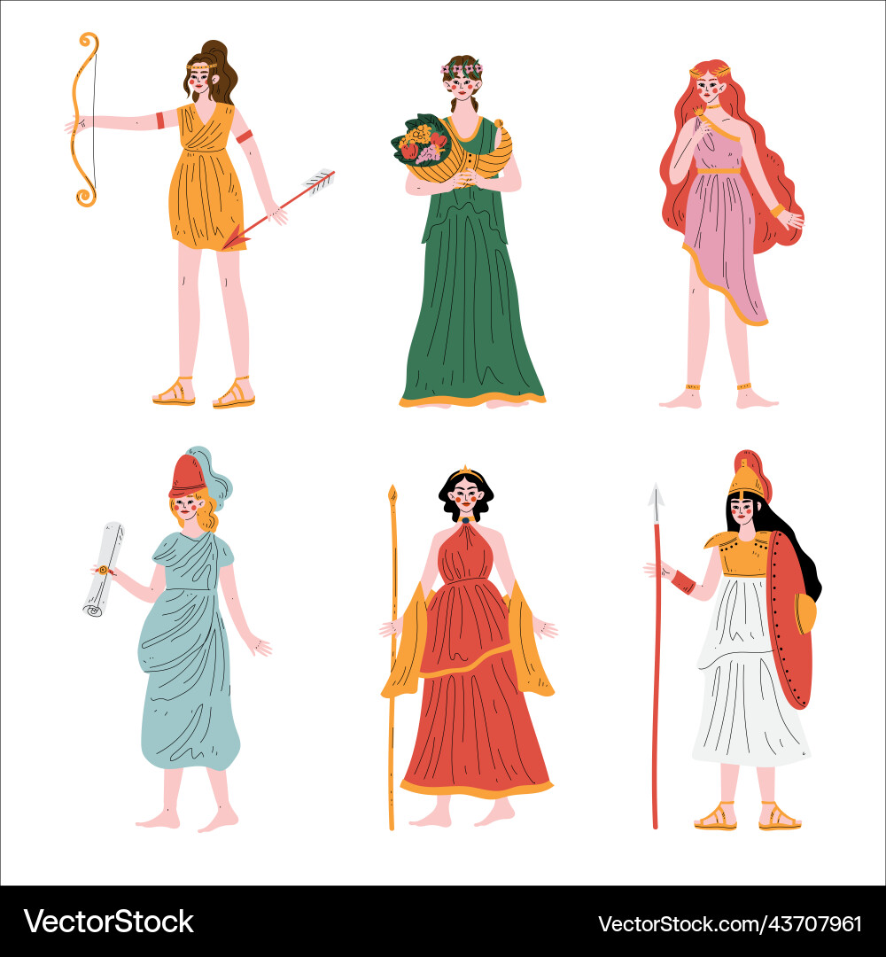 Artemis demeter aphrodite klio hera athena Artemis demeter aphrodite klio hera athena vector image