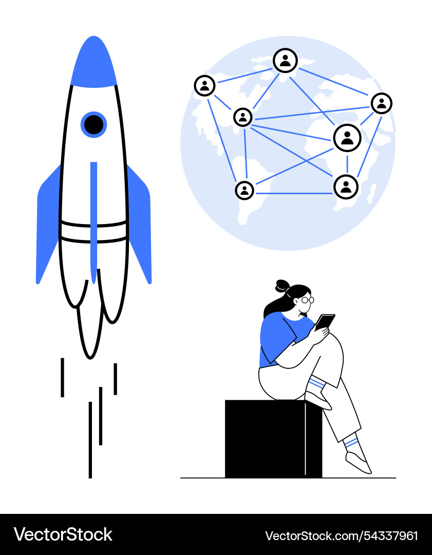 Launch of a rocket global connectivity network Launch of a rocket global connectivity network vector image