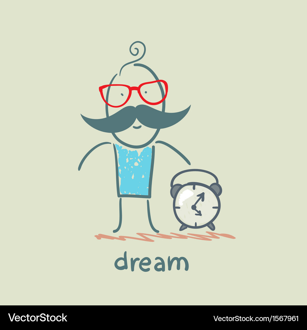 Man with an alarm clock after sleep Vector Image