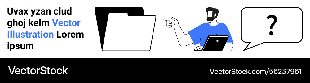 Man with laptop pointing at folder and speech Man with laptop pointing at folder and speech vector image