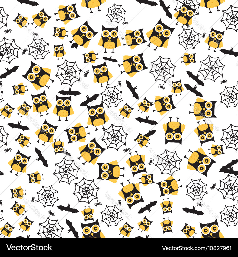 Seamless pattern with owl spider bat and web vector image