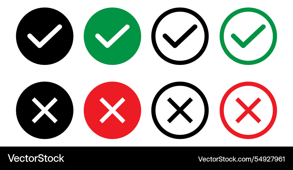 Set of check and cross icons in various colors vector image