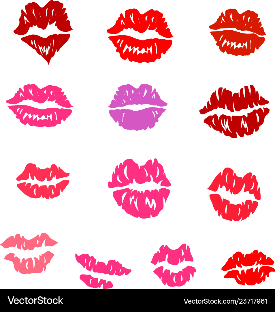 Set of lip prints a different form and color Set of lip prints a different form and color vector image