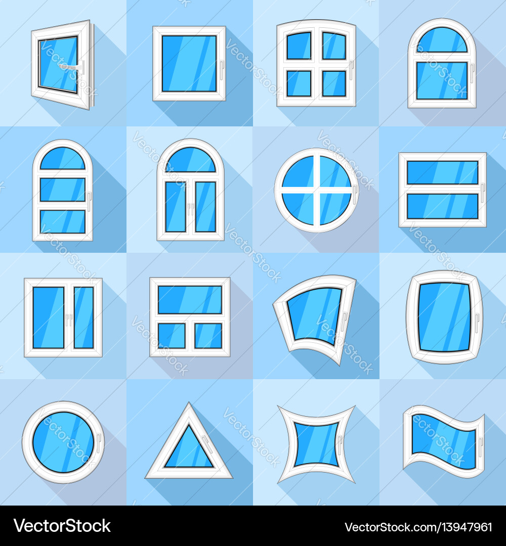 Window forms icons set flat style Window forms icons set flat style vector image