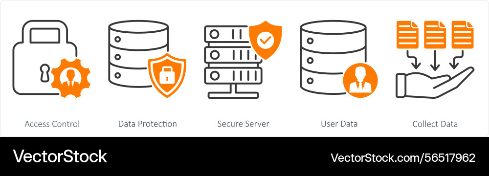 A set of 5 gdpr icons as access control data Vector Image