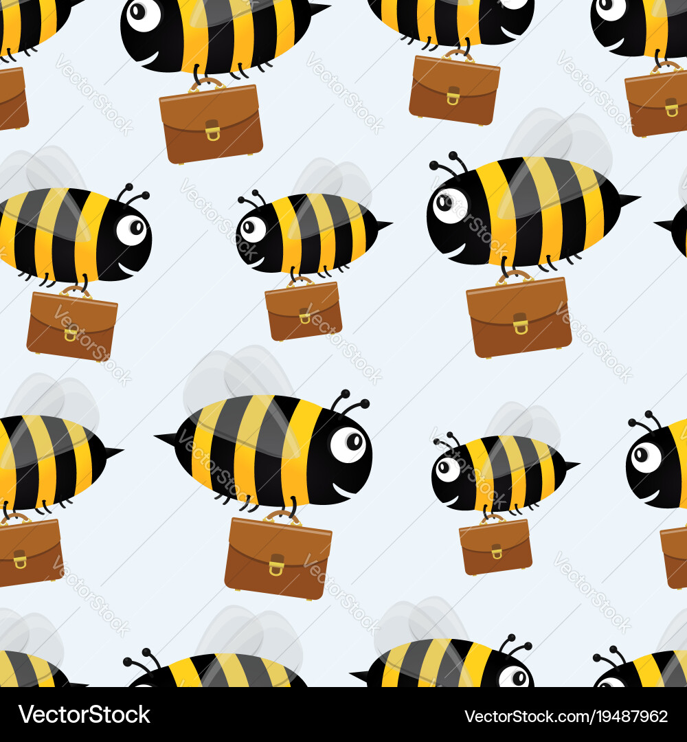 Bees with Briefcases - Seamless Pattern Vector Image