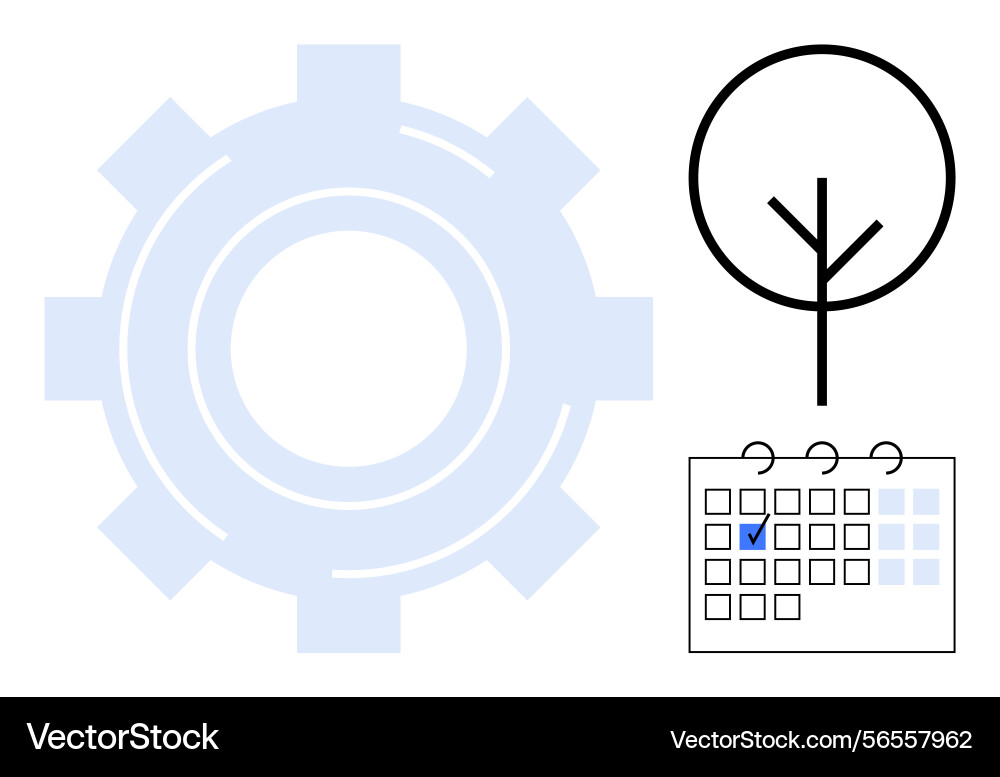 Gear system tree icon and marked calendar date Gear system tree icon and marked calendar date vector image