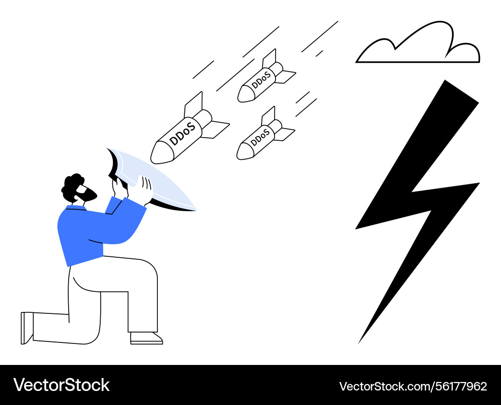 Man deflecting ddos attacks with shield amid Vector Image