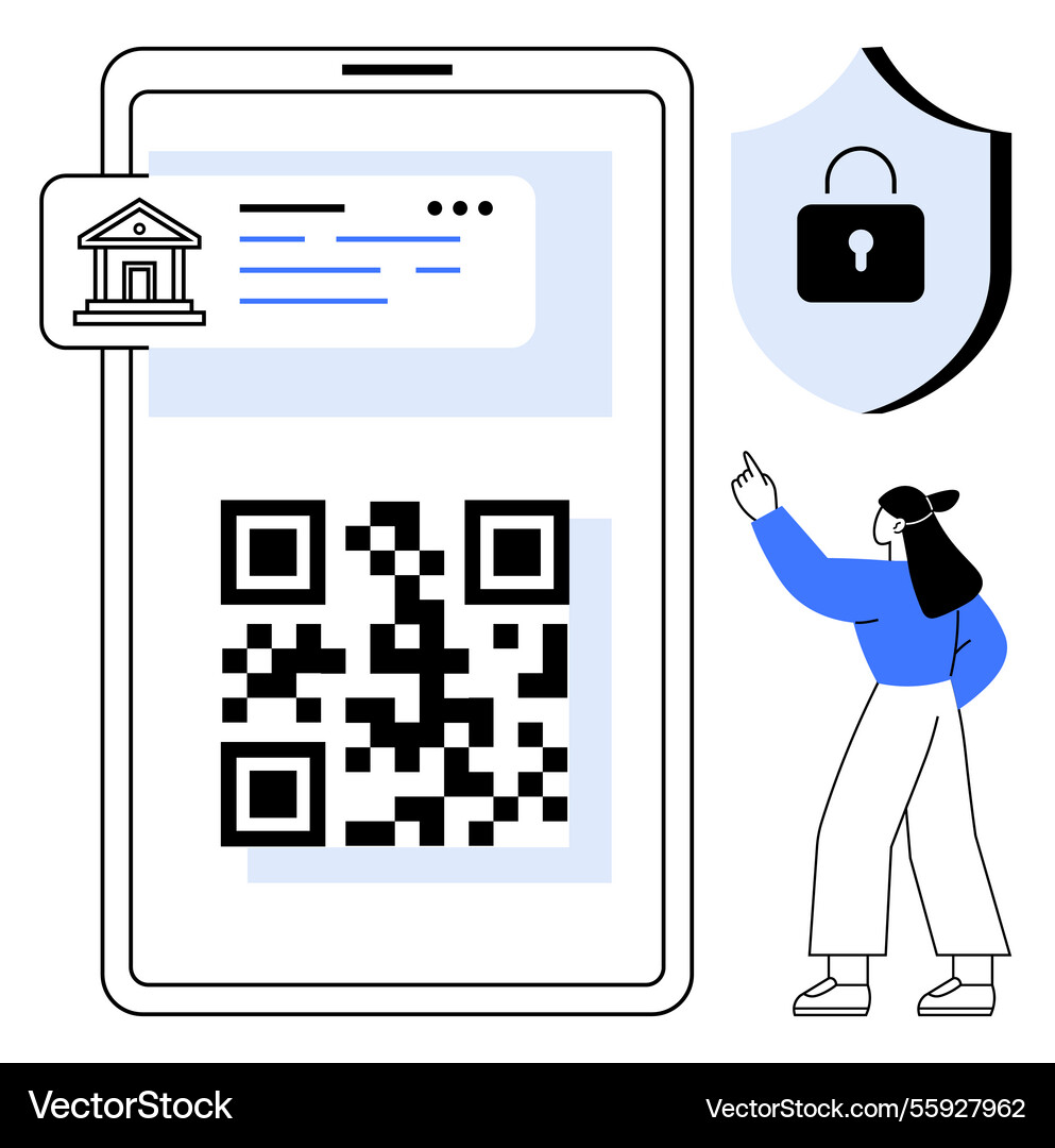 Secure mobile banking with qr code for payment Secure mobile banking with qr code for payment vector image