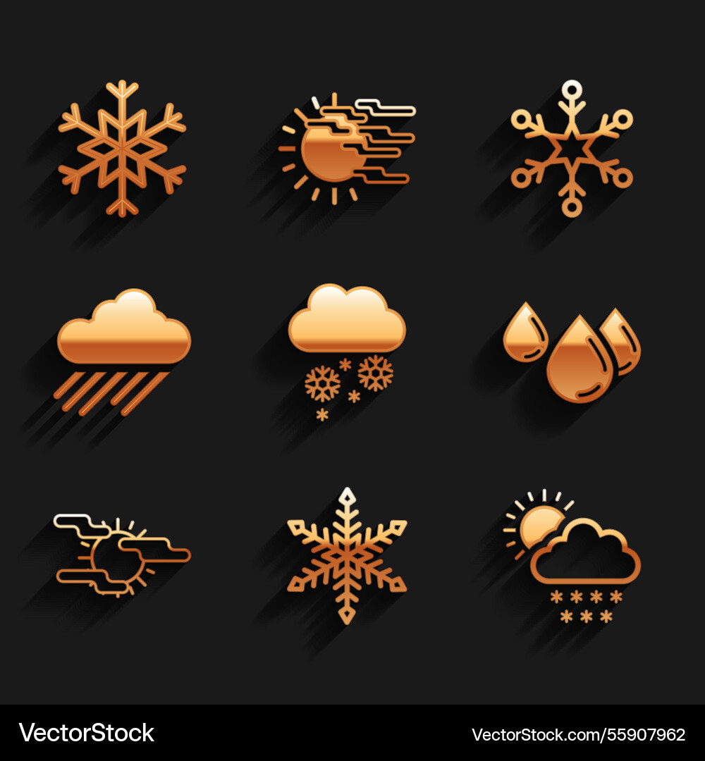 Set cloud with snow snowflake and sun water drop Set cloud with snow snowflake and sun water drop Vector Image