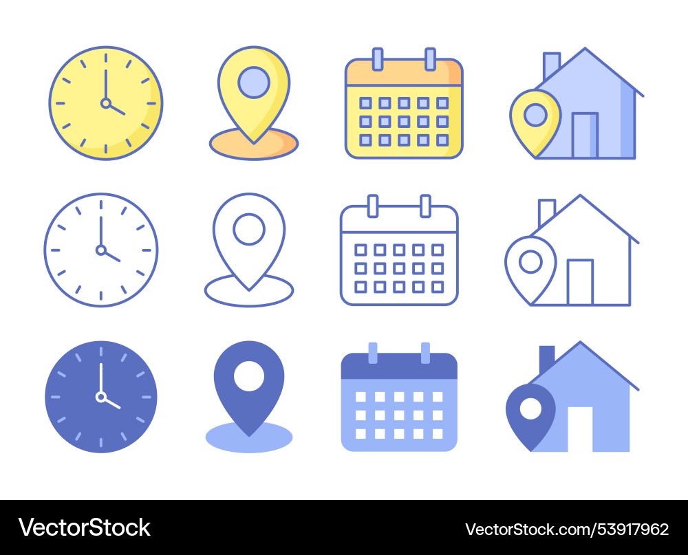 Set of minimalist flat and outline time date Vector Image