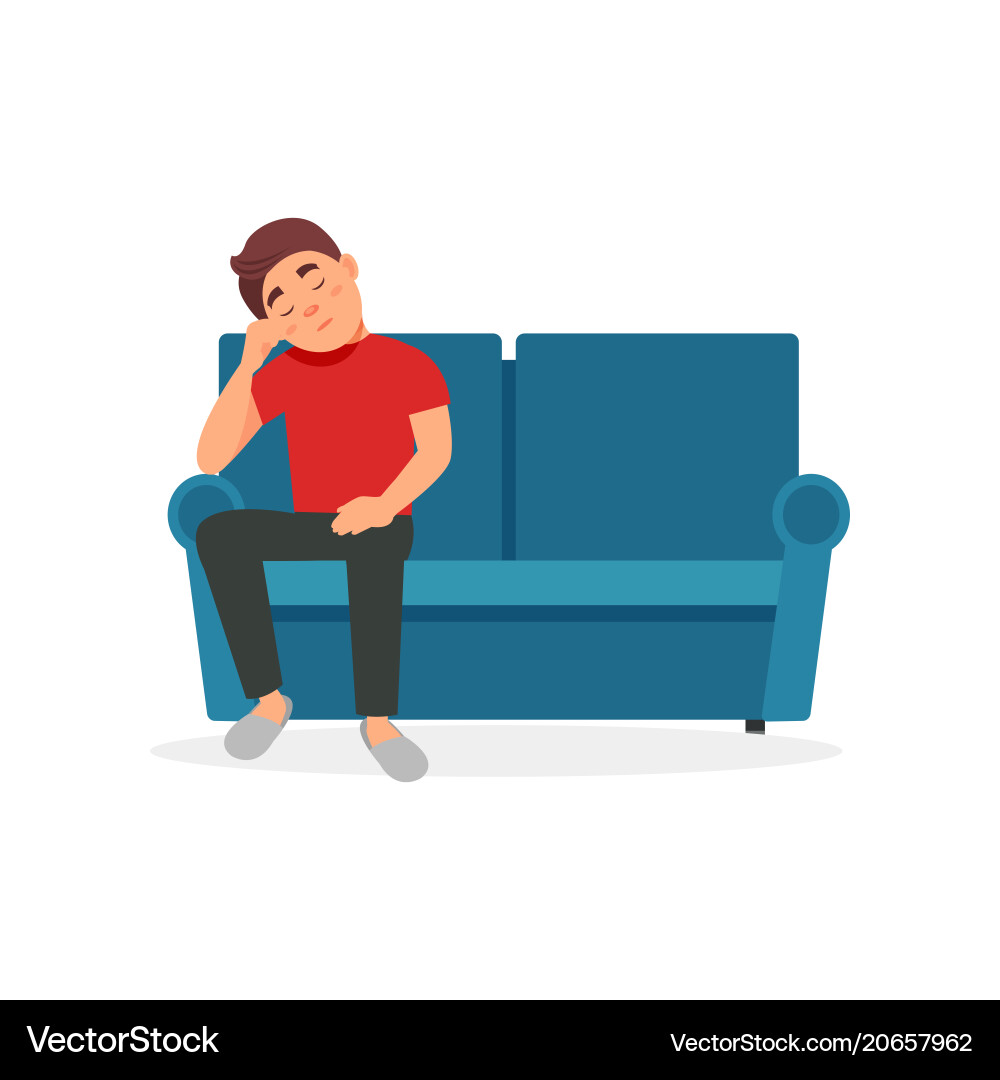 Tired man sitting on the sofa vector image