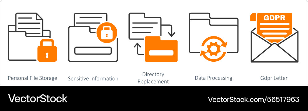 A set of 5 gdpr icons as personal file storage vector image