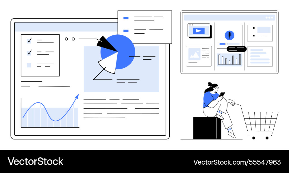 Analyzing data and user engagement with graphs Analyzing data and user engagement with graphs vector image