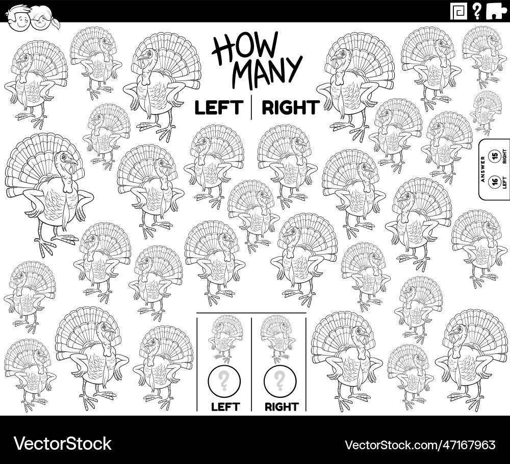 Count pictures of cartoon turkey bird coloring Count pictures of cartoon turkey bird coloring vector image