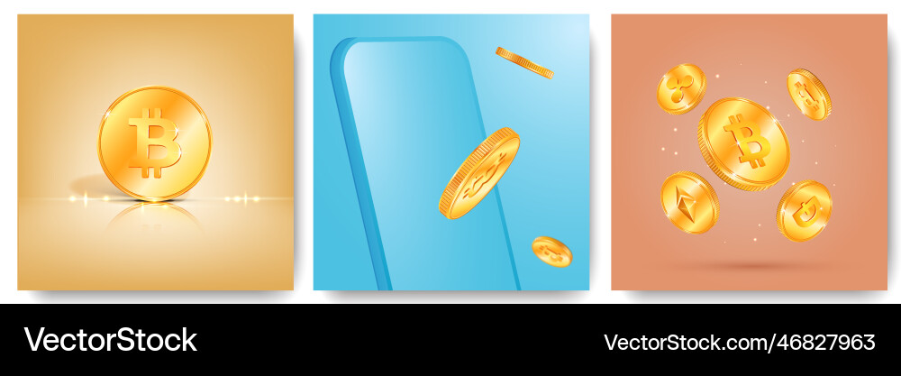 Crypto coin square compositions Crypto coin square compositions vector image