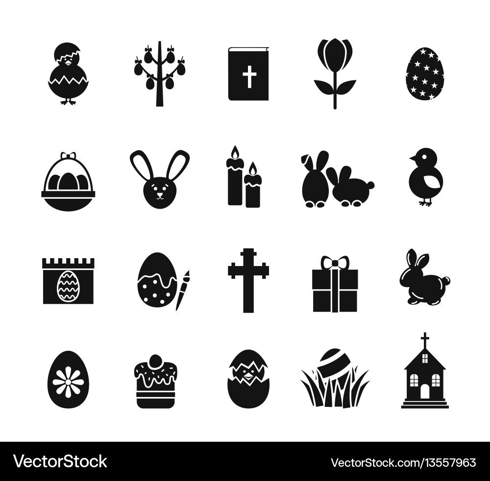 Easter Icons: Bunnies, Eggs & Crosses Vector Image
