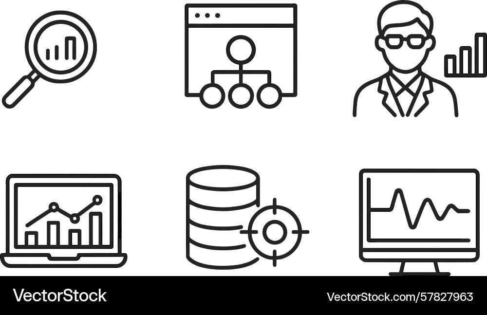 Essential web icons for data analysis and business vector image
