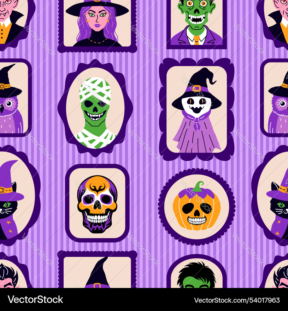 Seamless pattern with cute characters in simple vector image