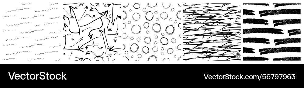 Set of seamless patterns with scribble smears Set of seamless patterns with scribble smears vector image